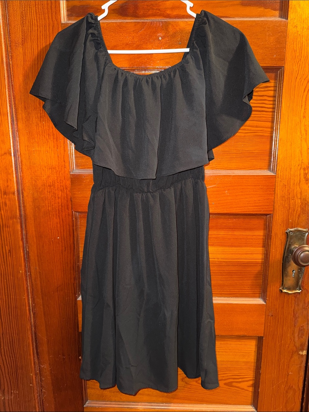 SHEIN Black One-Shoulder Ruffle Midi Dress